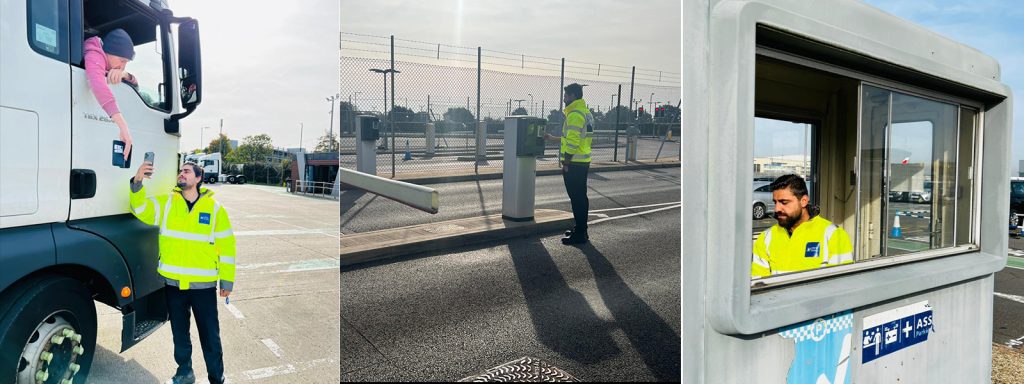 FCS Group officers at a yard gatehouse and barrier